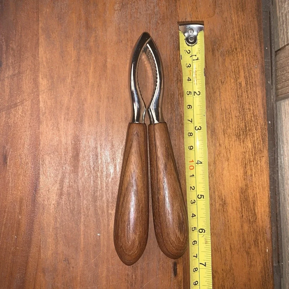 Vintage Nut Cracker MCM Danish Style Teak Wood Handle Stainless‎ Steel 6.5